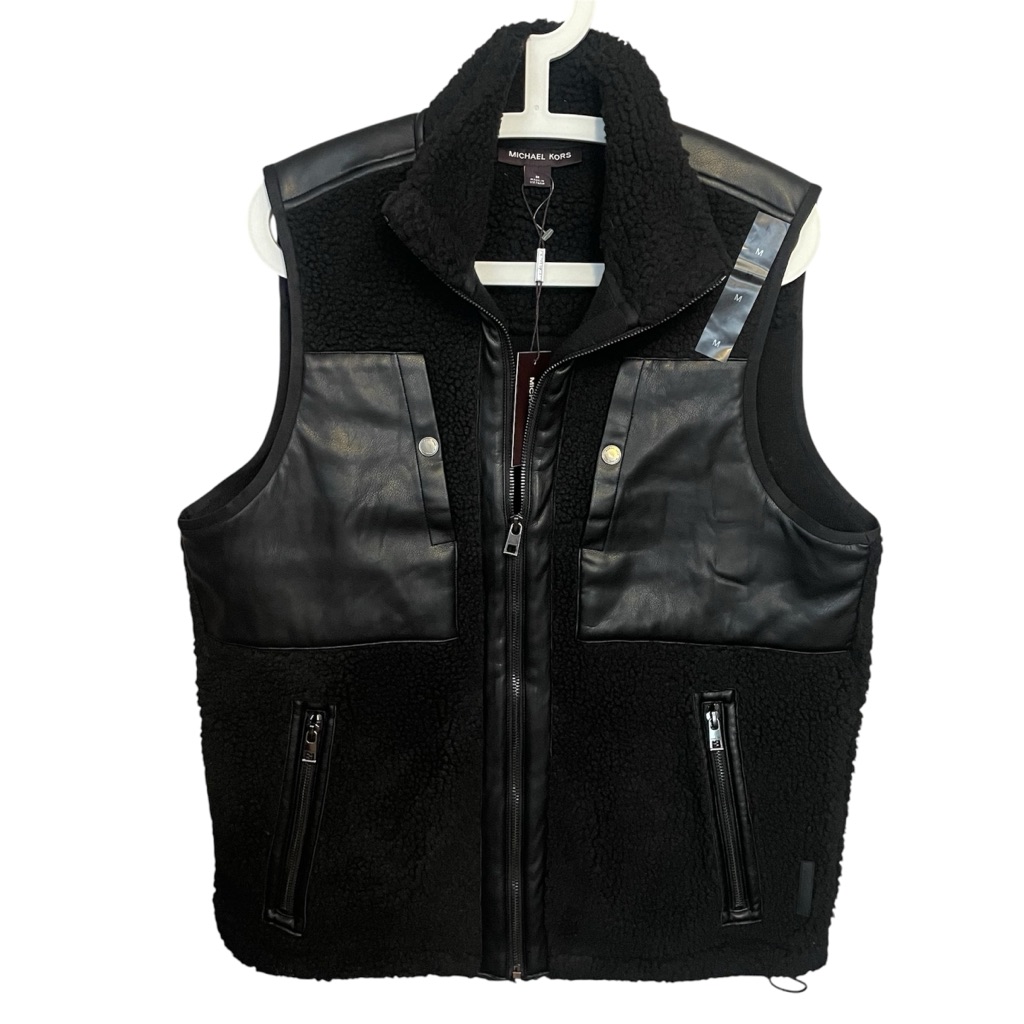 Michael Kors Sherpa Faux Leather Zip Vest Mens Size Medium New With Tags $228